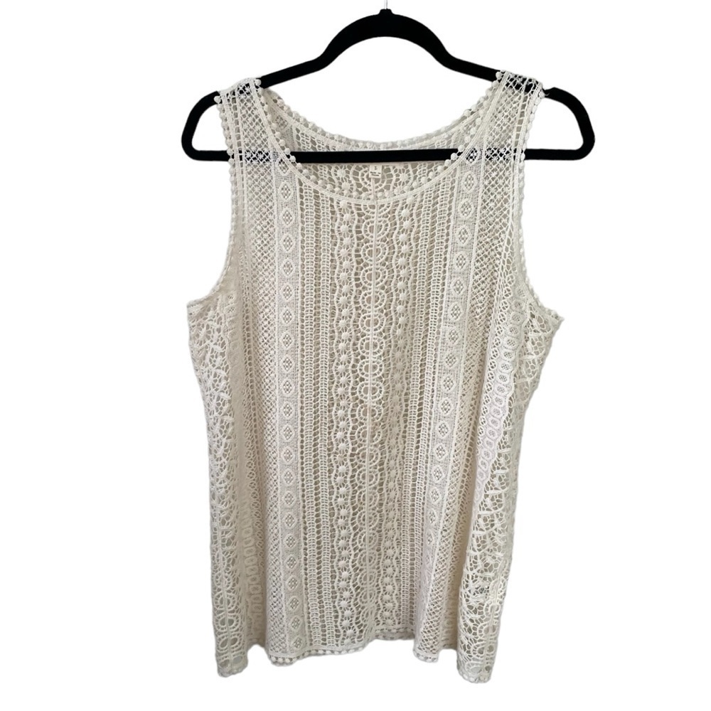 ADIVA Boho Cotton Crochet Lace Sleeveless Blouse Tank Top Cream L